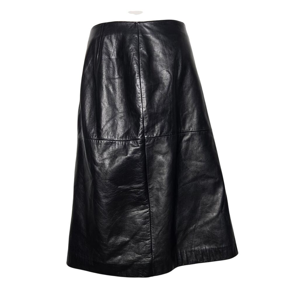 Vintage Ann Taylor Black Leather Skirt Womens A Line Office Siren Slit Fall 6